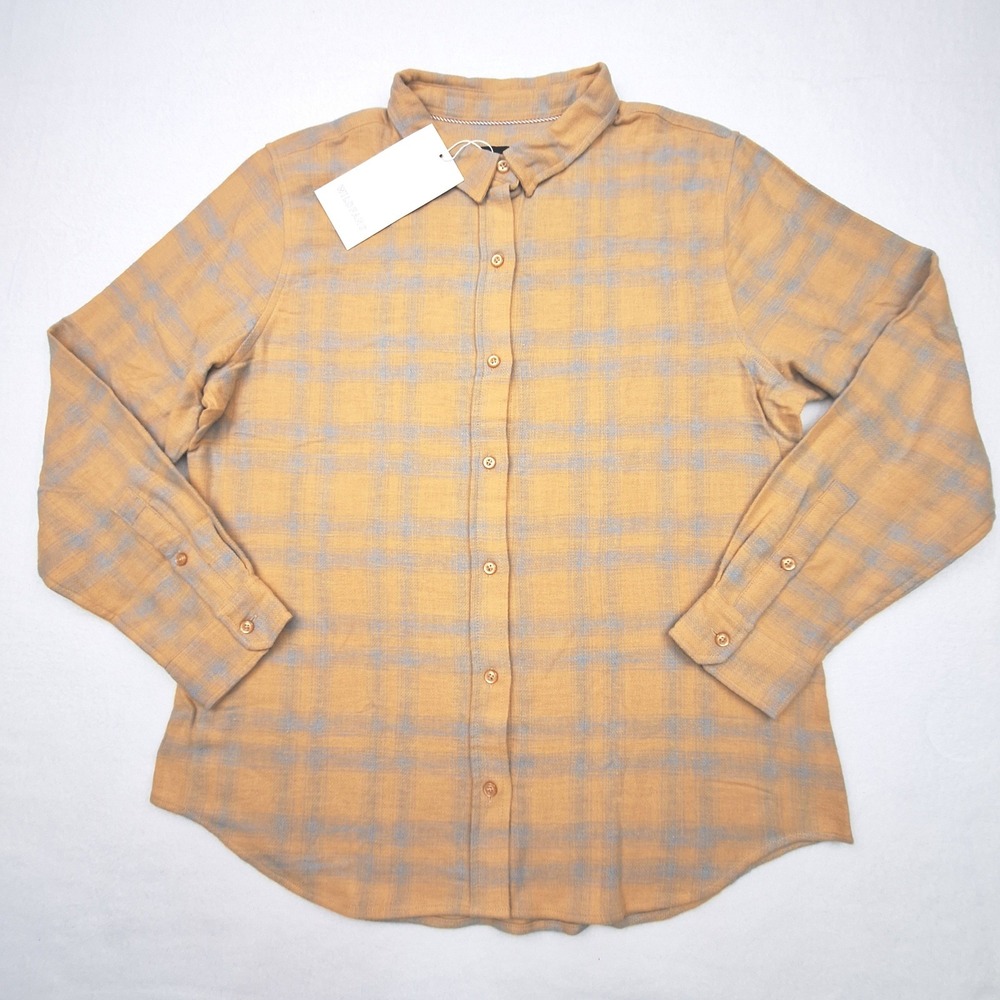 Wildfang Essential Flannel Shirt Womens Large Camel Tan Plaid Button Up Shirt